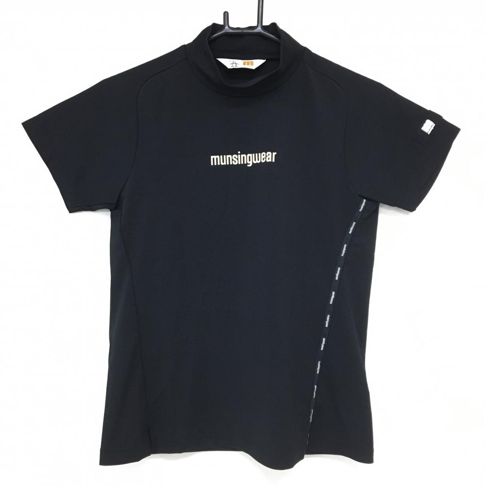 【美品】マンシングウェア 半袖ハイネックシャツ 黒 サイドロゴテープ  レディース M ゴルフウェア Munsingwear
