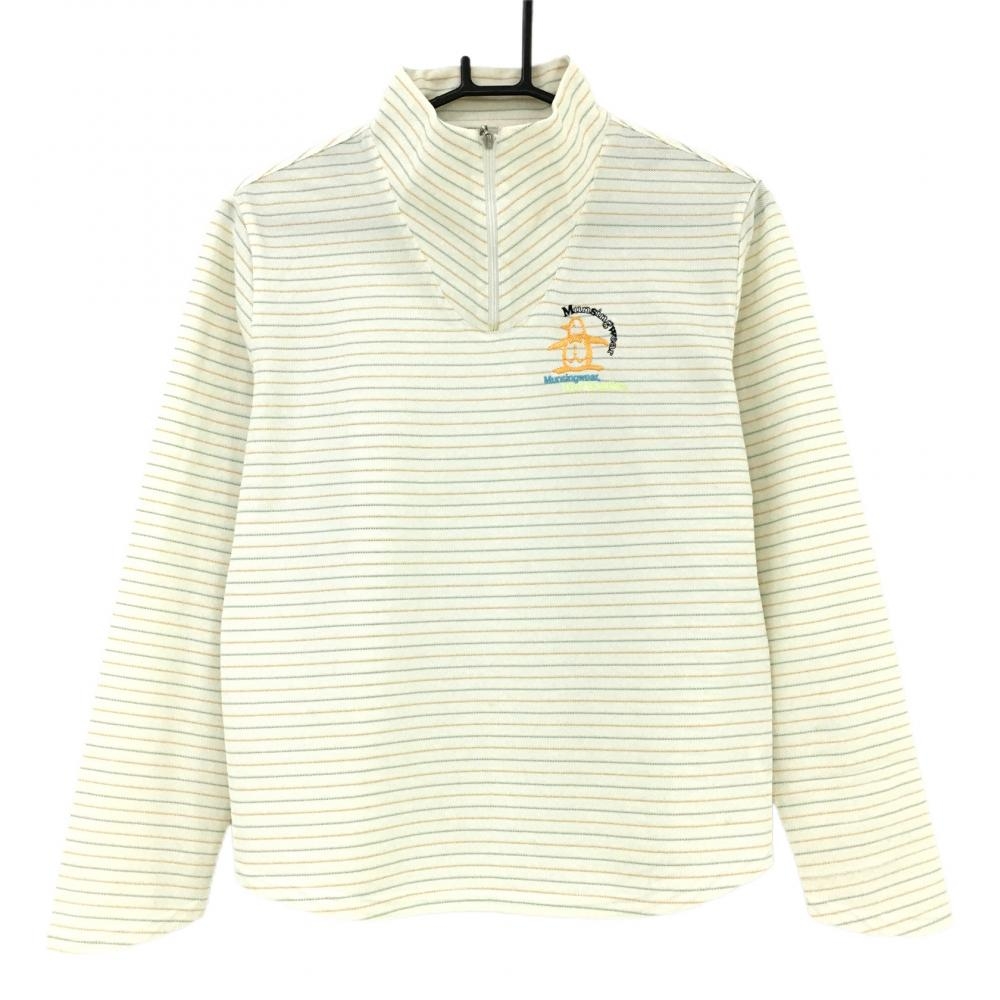 マンシングウェア 長袖ハイネックシャツ アイボリー×オレンジ ボーダー  レディース Ｌ ゴルフウェア Munsingwear
