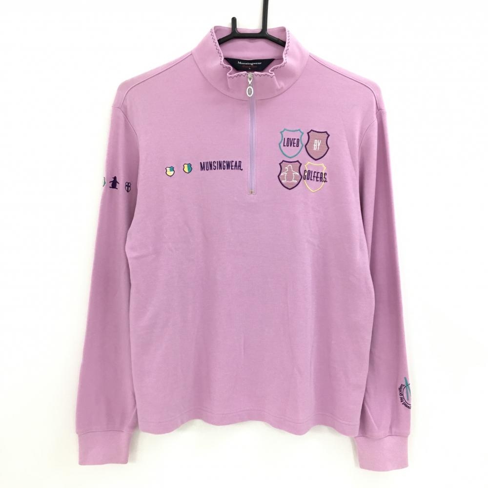 マンシングウェア 長袖ハイネックシャツ ピンク ハーフジップ 微起毛 ロゴ刺しゅう  レディース L ゴルフウェア Munsingwear