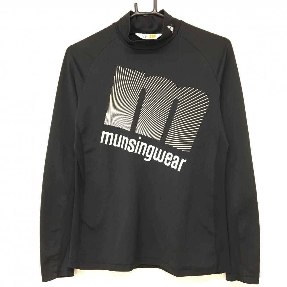 【美品】マンシングウェア 長袖ハイネックシャツ 黒 ビッグプリント  レディース L ゴルフウェア Munsingwear
