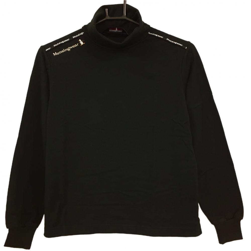 【美品】マンシングウェア 長袖ハイネックシャツ 黒 肩ロゴ レディース M ゴルフウェア Munsingwear