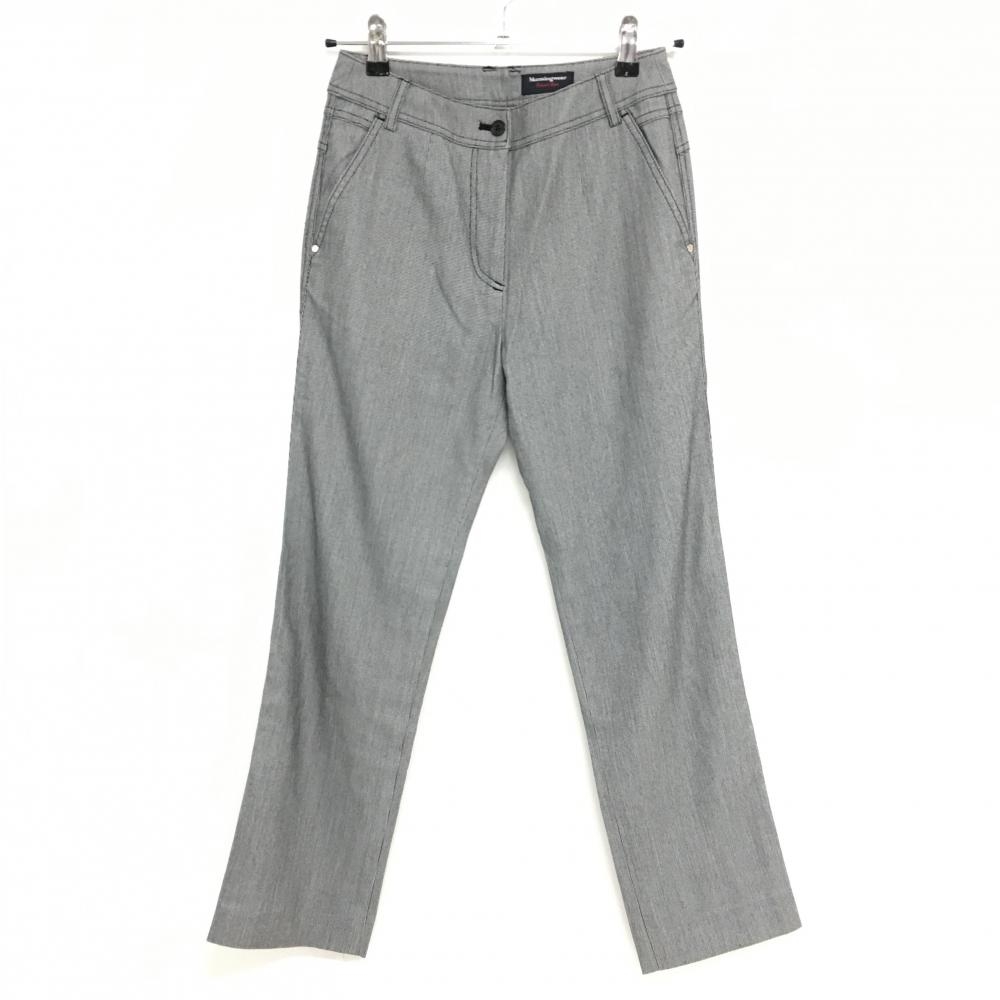 【美品】マンシングウェア パンツ グレー×黒 総柄 バックロゴ刺しゅう レディース 7 ゴルフウェア Munsingwear