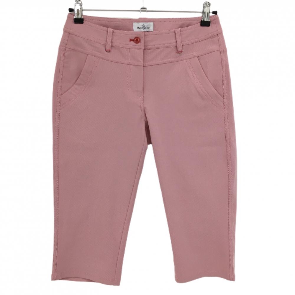 【超美品】マンシングウェア 七分丈パンツ レッド ストレッチ イカリワッペン レディース 9 ゴルフウェア Munsingwear