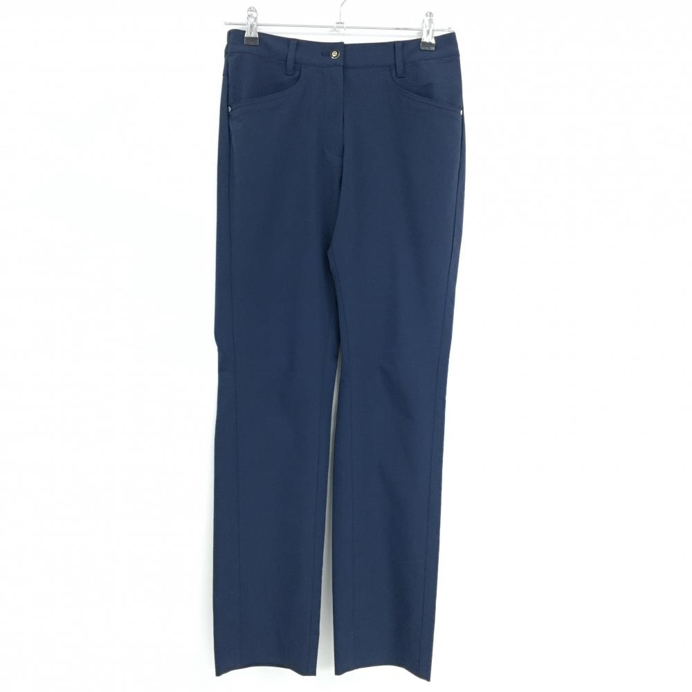 【超美品】マンシングウェア パンツ ネイビー ロゴ白 ウエスト一部ゴム ストレッチ  レディース M ゴルフウェア Munsingwear