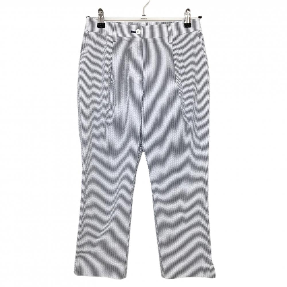 【超美品】マンシングウェア パンツ 白×ネイビー ストライプ サッカー生地 レディース M ゴルフウェア Munsingwear