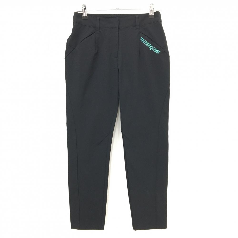 【超美品】マンシングウェア パンツ 黒 無地 ロゴプリント ストレッチ  レディース 7 ゴルフウェア Munsingwear