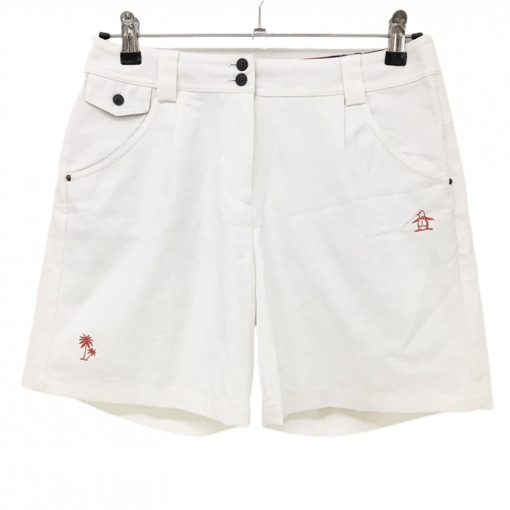 【美品】マンシングウェア ショートパンツ 白 綿・麻混 フラップポケット レディース 11 ゴルフウェア Munsingwear