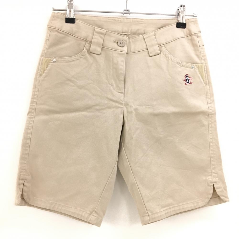 【美品】マンシングウェア ハーフパンツ ベージュ ペンギン ストレッチ レディース 9 ゴルフウェア Munsingwear