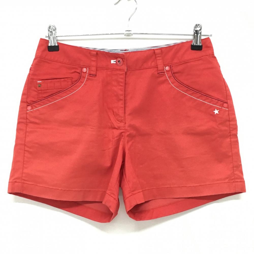 マンシングウェア ショートパンツ レッド×ネイビー×白 ストレッチ 後ポケットロゴ レディース 9 ゴルフウェア Munsingwear
