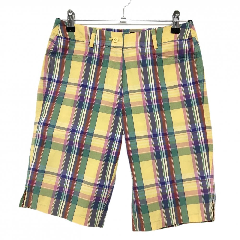 【超美品】マンシングウェア ハーフパンツ イエロー×ネイビー チェック  レディース 9 ゴルフウェア Munsingwear