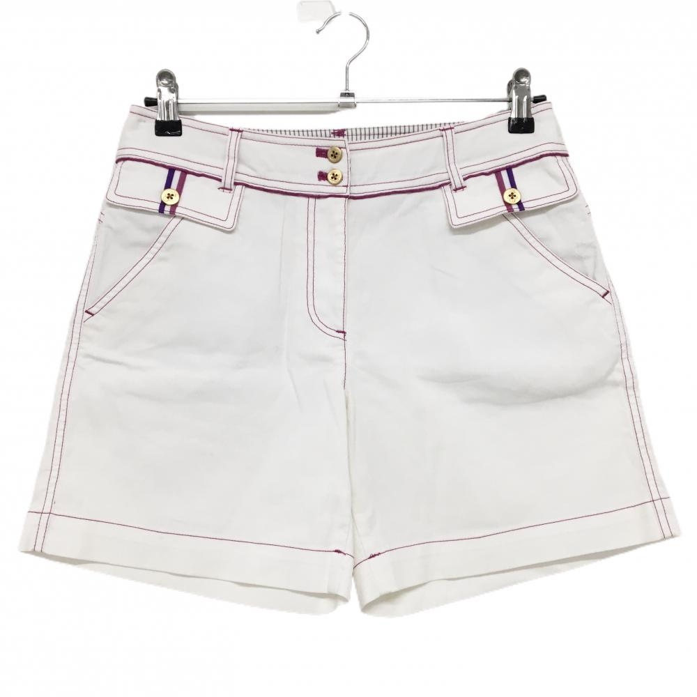 マンシングウェア ショートパンツ 白×パープル系 ステッチ レディース 11 ゴルフウェア Munsingwear