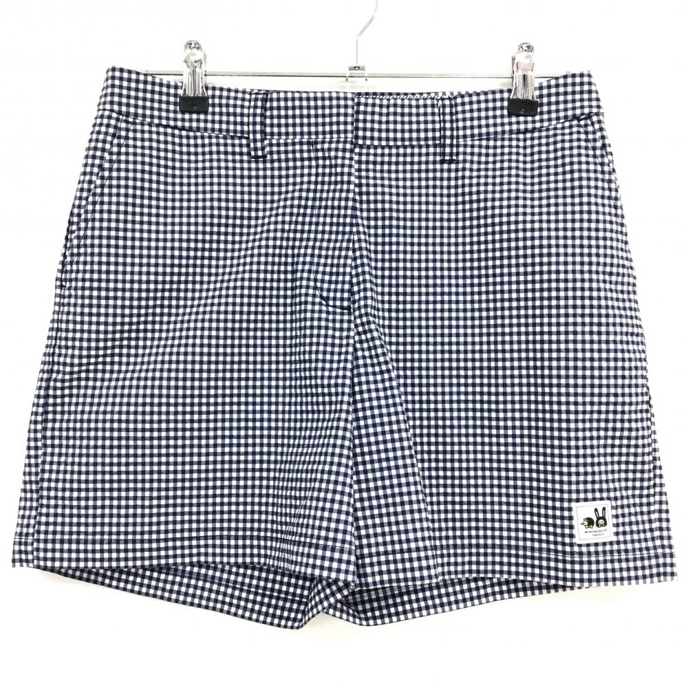 【超美品】マンシングウェア ハーフパンツ ネイビー×白 ギンガムチェック サッカー生地 刺しゅう レディース 11 ゴルフウェア Munsingwear