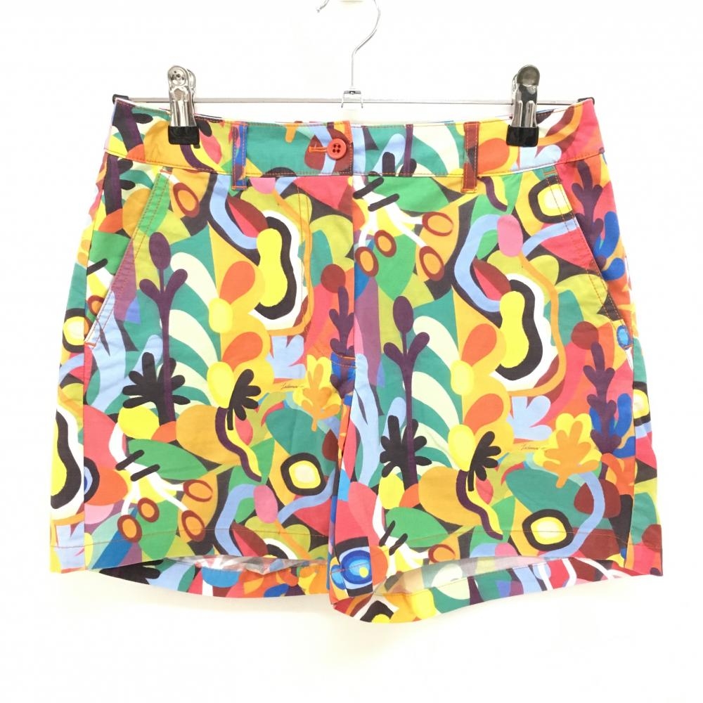 【美品】マンシングウェア ショートパンツ イエロー×マルチカラー 総柄 レディース 7 ゴルフウェア Munsingwear
