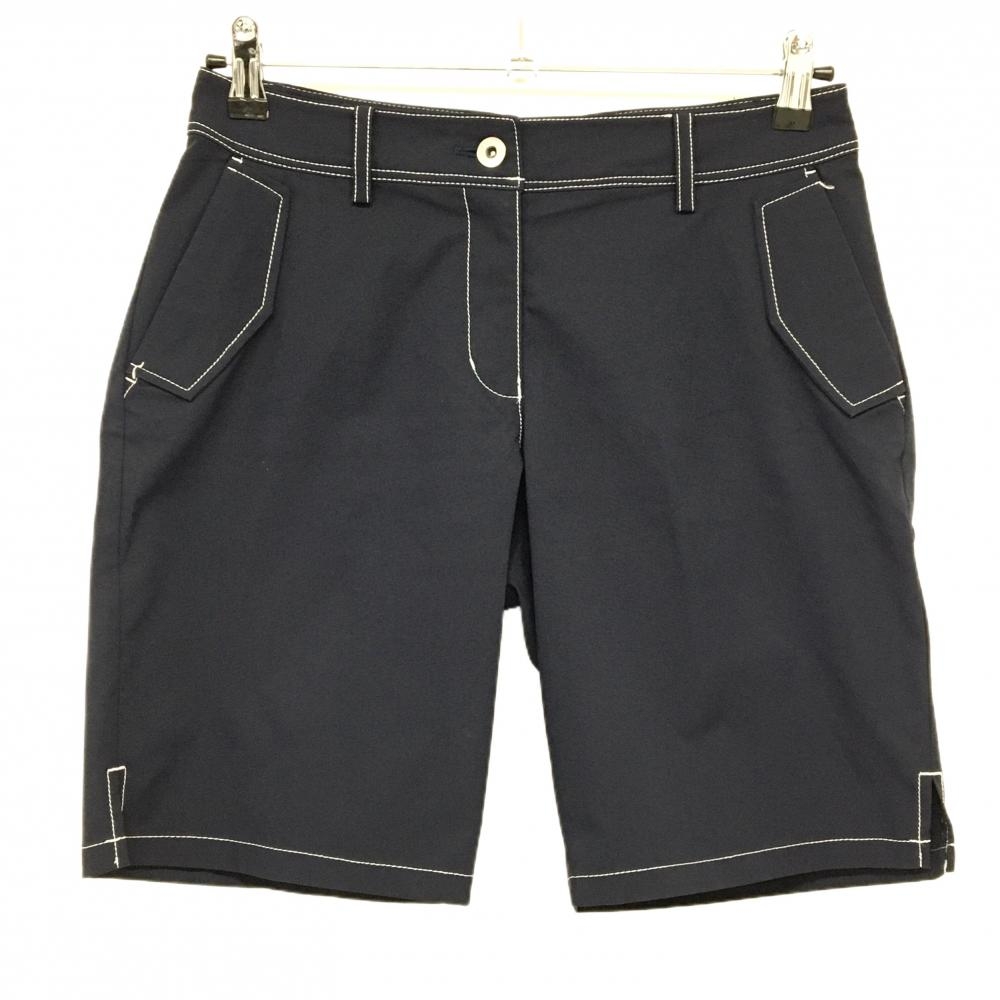 【美品】マンシングウェア ショートパンツ ネイビー×白 ステッチ  レディース 9 ゴルフウェア Munsingwear