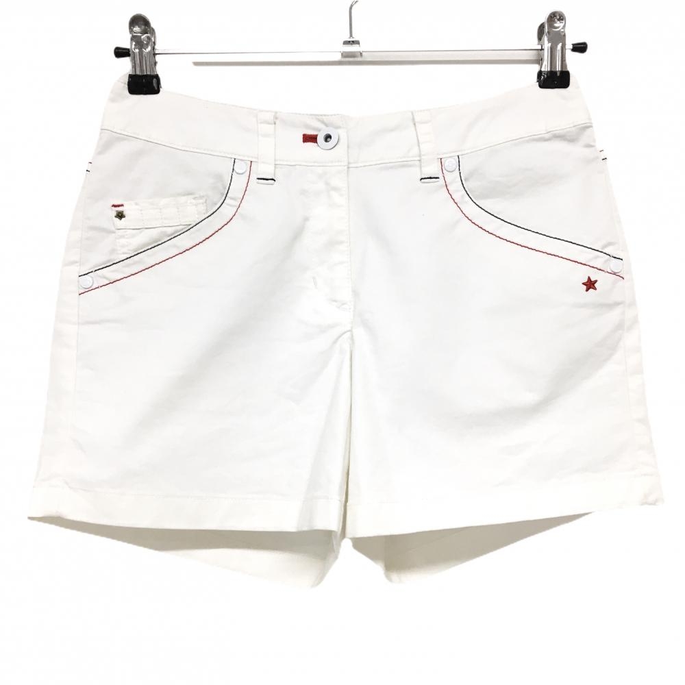 【美品】マンシングウェア ショートパンツ 白×レッド ステッチレッド・ネイビー レディース 7 ゴルフウェア Munsingwear