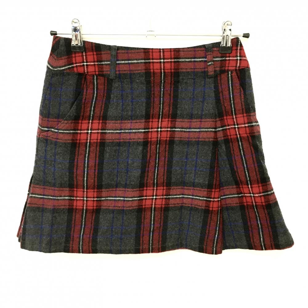 【超美品】マンシングウェア ウールスカート レッド×グレー チェック レディース 7 ゴルフウェア Munsingwear