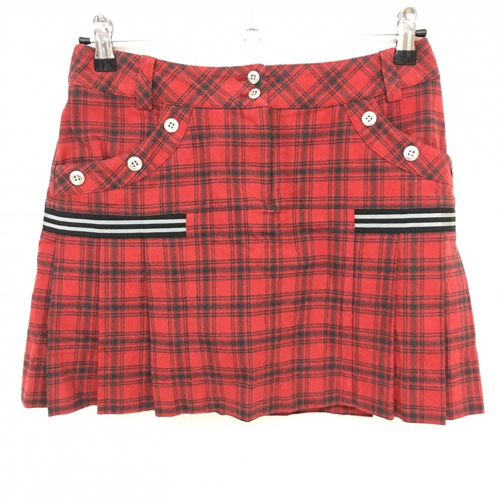 【美品】マンシングウェア スカート レッド×黒 チェック 内側インナーパンツ  レディース 9 ゴルフウェア Munsingwear
