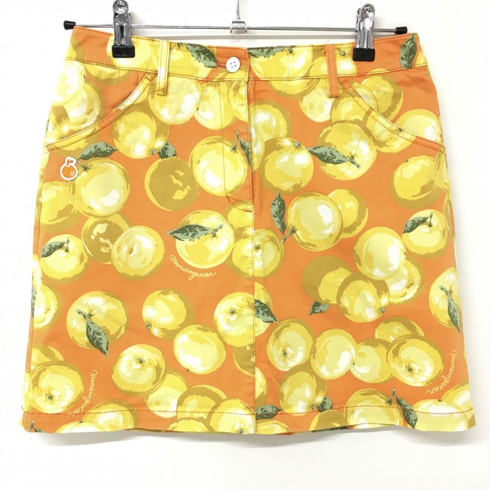 【超美品】マンシングウェア スカート オレンジ×イエロー オレンジ総柄 ストレッチ レディース M ゴルフウェア Munsingwear