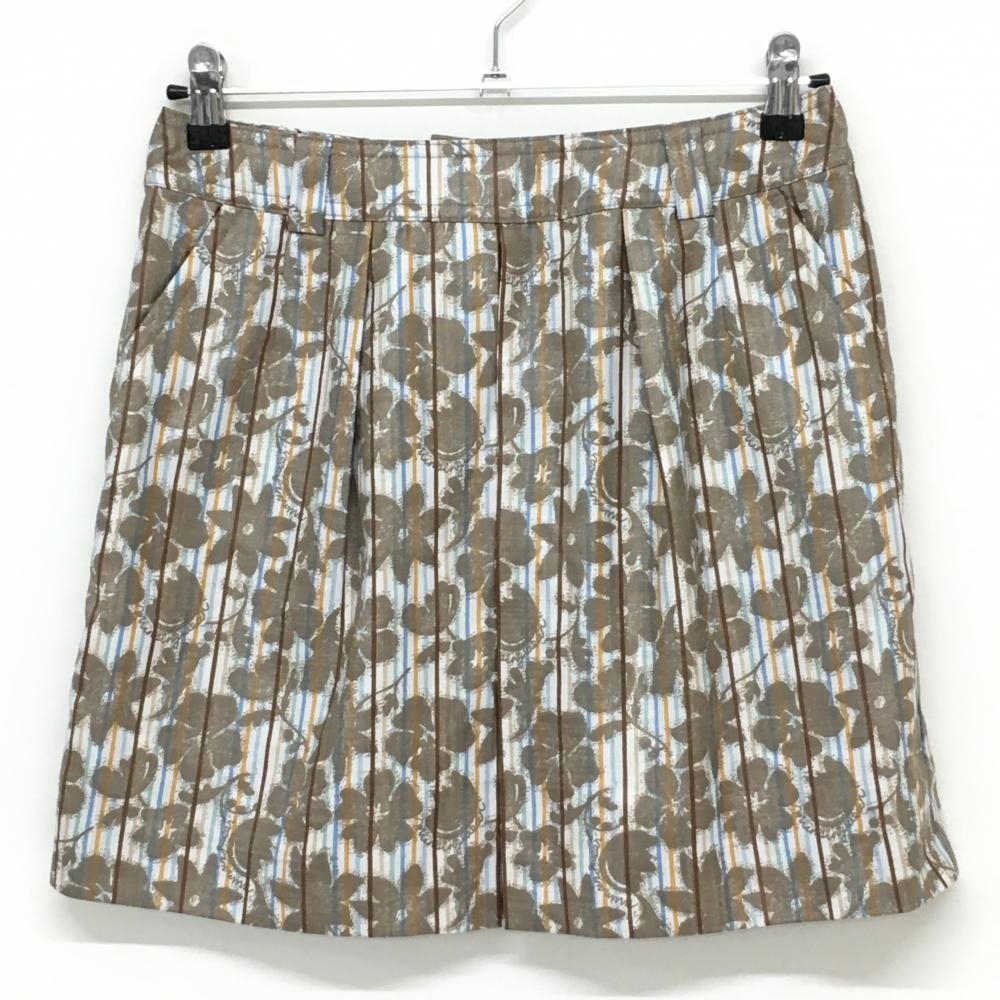 【超美品】マンシングウェア スカート ブラウン×ブルー 花柄 ストライプ インナーパンツ付 レディース 9(M) ゴルフウェア Munsingwear