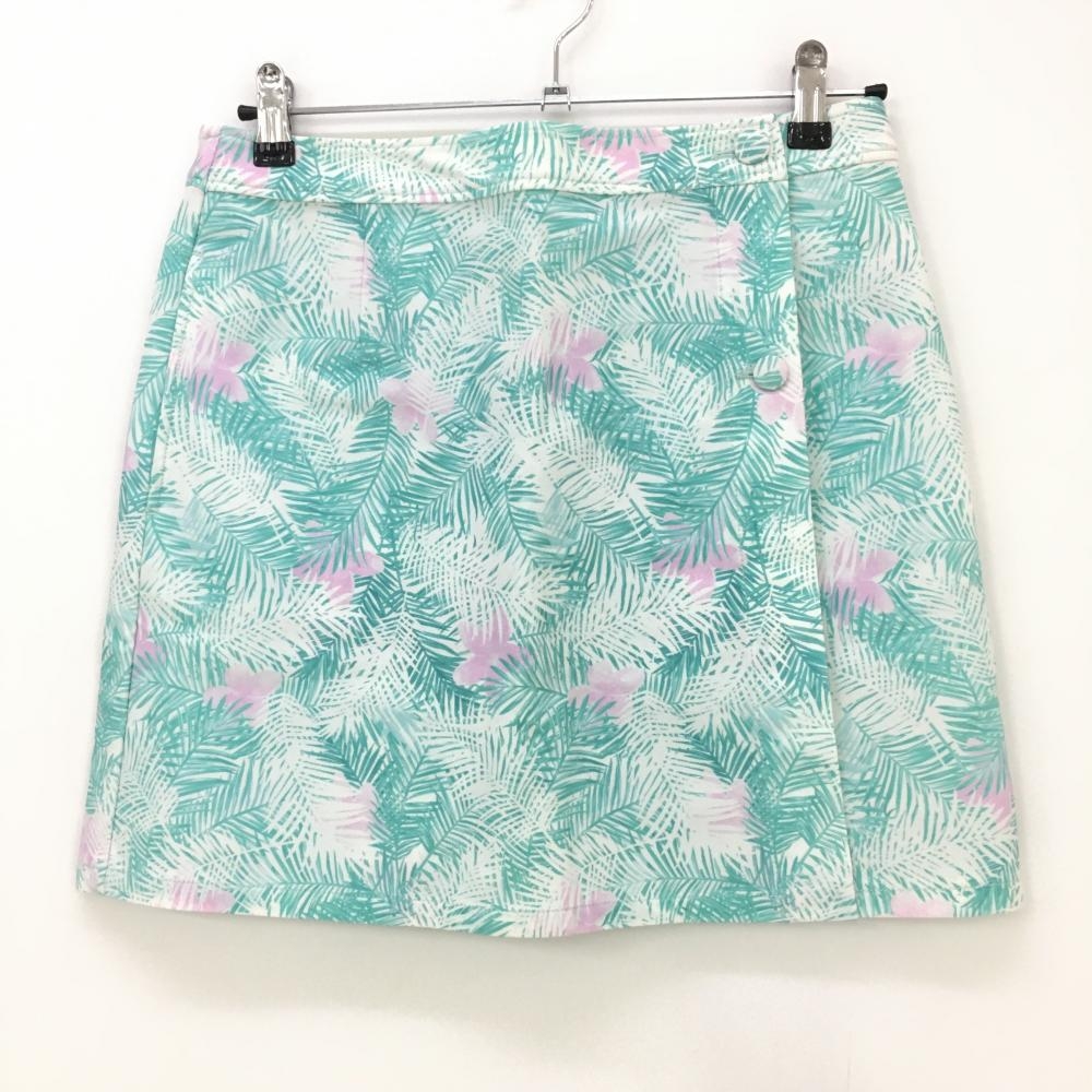【超美品】マンシングウェア スカート ライトグリーン×ピンク リーフ・花柄 レディース 11 ゴルフウェア Munsingwear