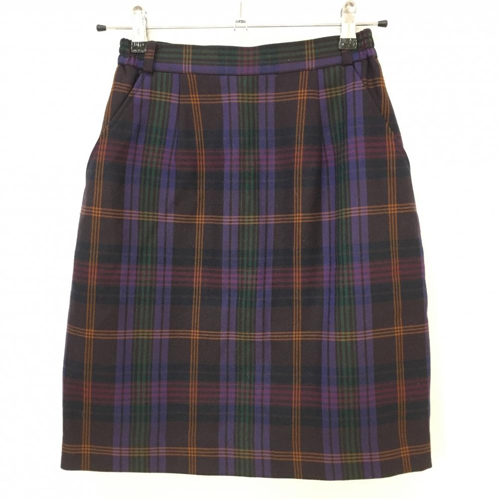 【美品】マンシングウェア スカート パープル×ボルドー チェック 裏地付き レディース 66(M) ゴルフウェア Munsingwear
