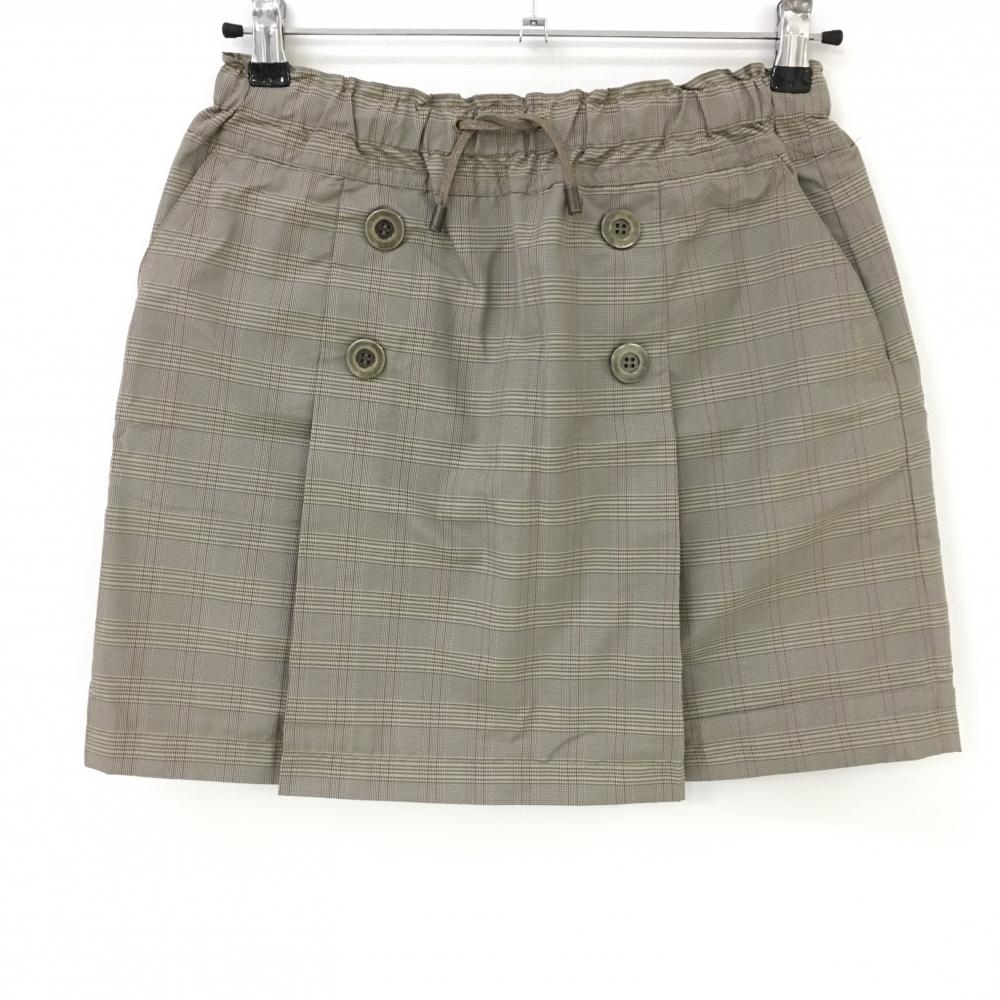 【超美品】マンシングウェア スカート ベージュ系×イエロー グレンチェック ウエストゴム レディース M ゴルフウェア Munsingwear
