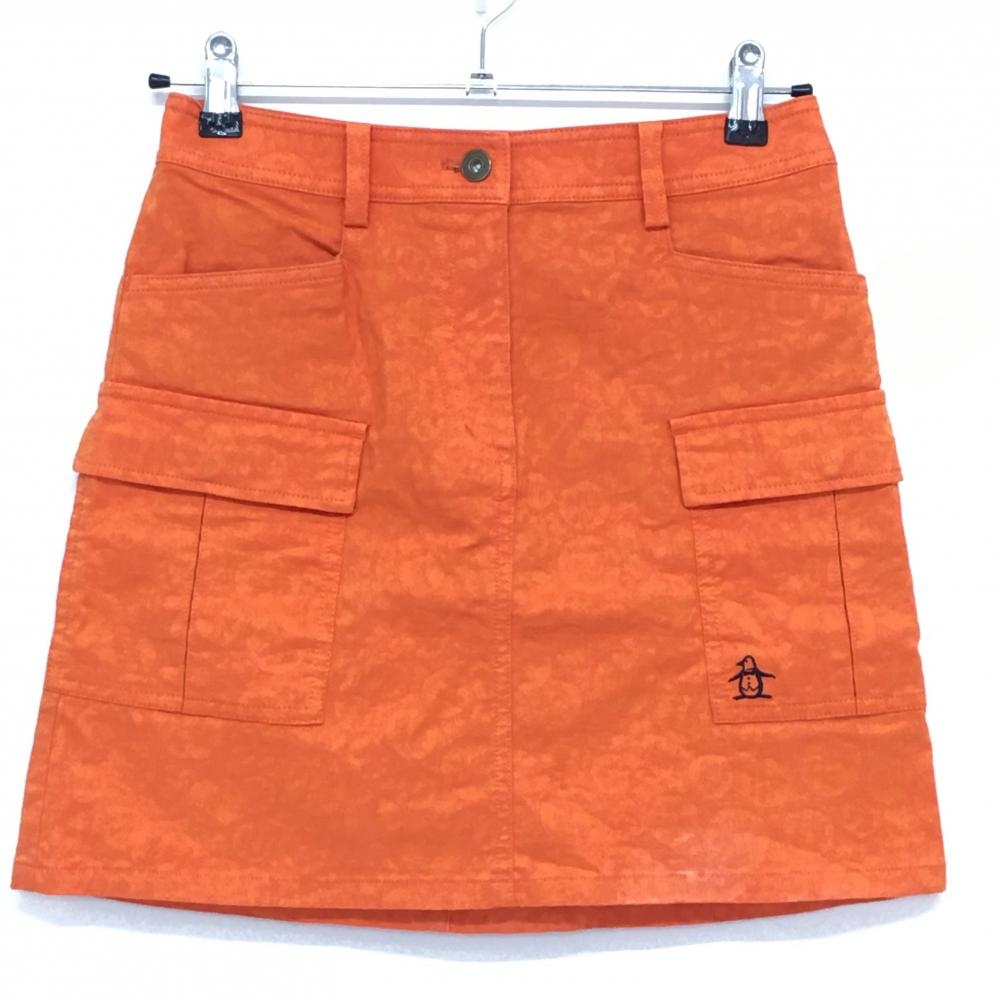 【美品】マンシングウェア カーゴスカート オレンジ 総柄織生地 6ポケット  レディース 9 ゴルフウェア Munsingwear 画像