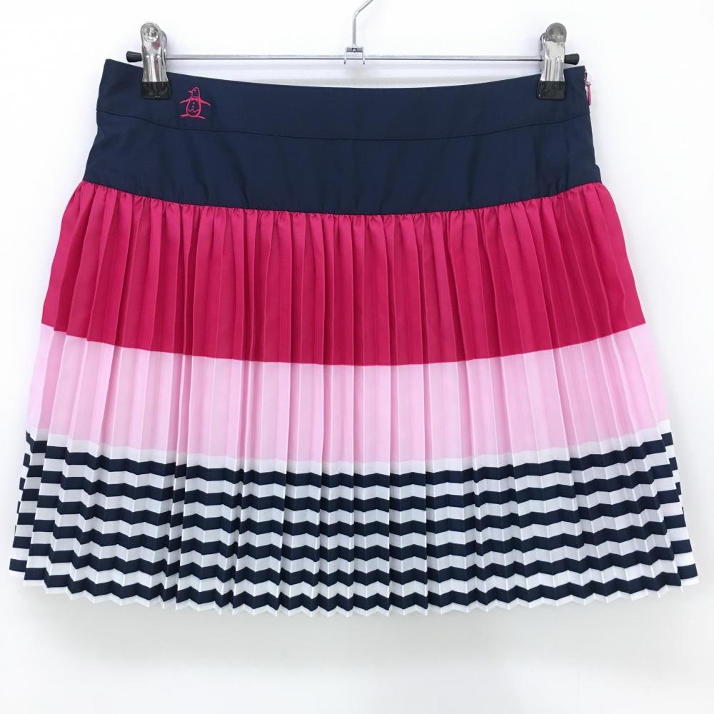 【新品】マンシングウェア プリーツスカート ピンク×ネイビー 裾ボーダー 裏地付 レディース 11 ゴルフウェア Munsingwear
