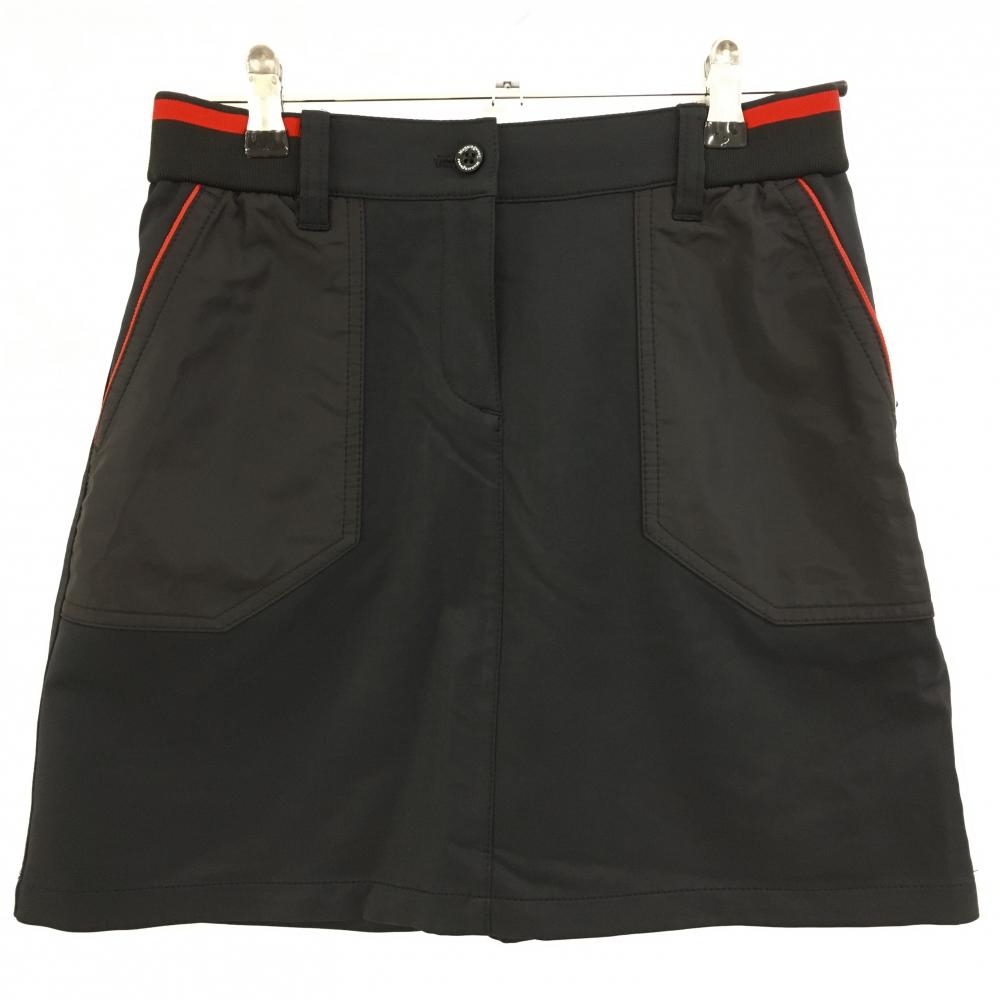 マンシングウェア スカート 黒×レッド ウエストゴム  レディース M ゴルフウェア Munsingwear