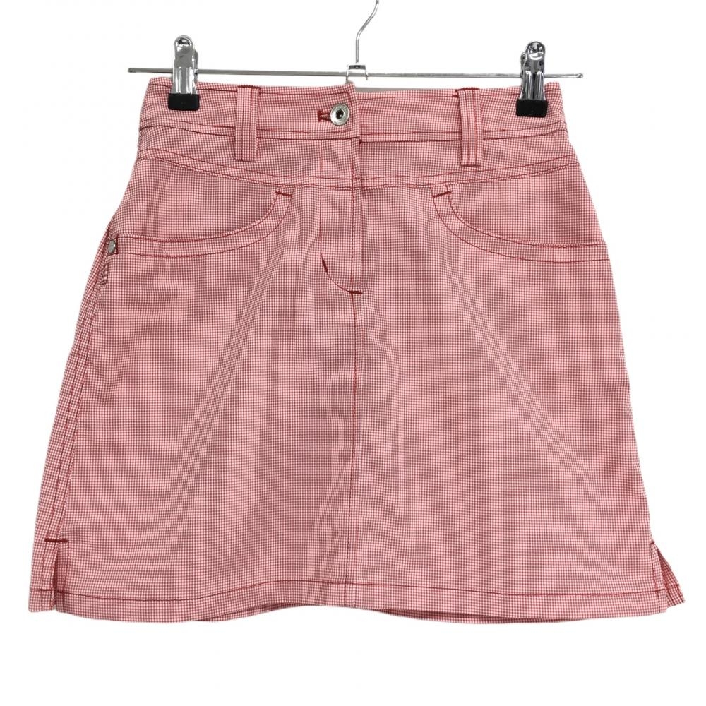 【超美品】マンシングウェア スカート レッド×白 ギンガムチェック ストレッチ レディース 7(S) ゴルフウェア Munsingwear