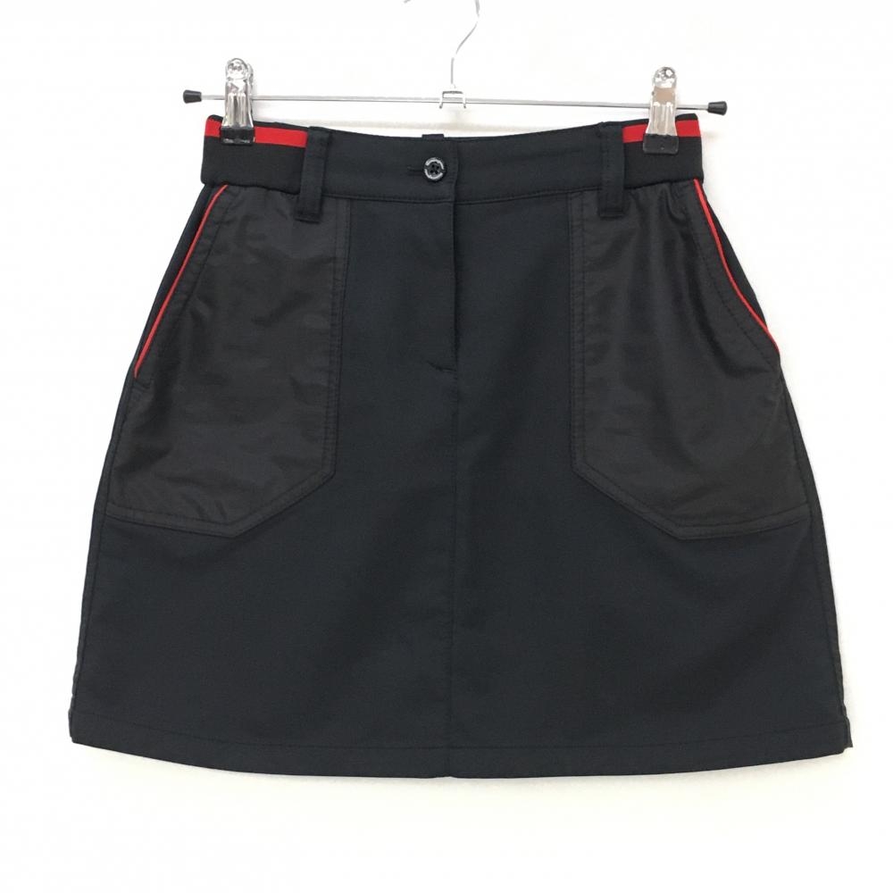 【美品】マンシングウェア スカート 黒×レッド 裏微起毛 ウエストゴム  レディース M ゴルフウェア Munsingwear