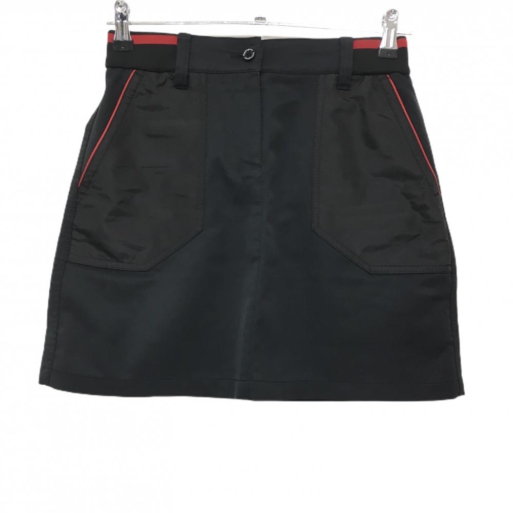 マンシングウェア スカート 黒×レッド 異素材 一部ウエストゴム レディース S ゴルフウェア Munsingwear