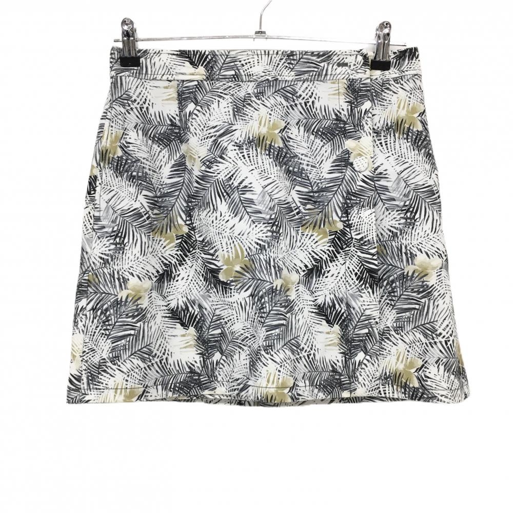 【超美品】マンシングウェア スカート 白×グレー×ベージュ ボタニカル柄 巻きスカート風 レディース 9 ゴルフウェア Munsingwear