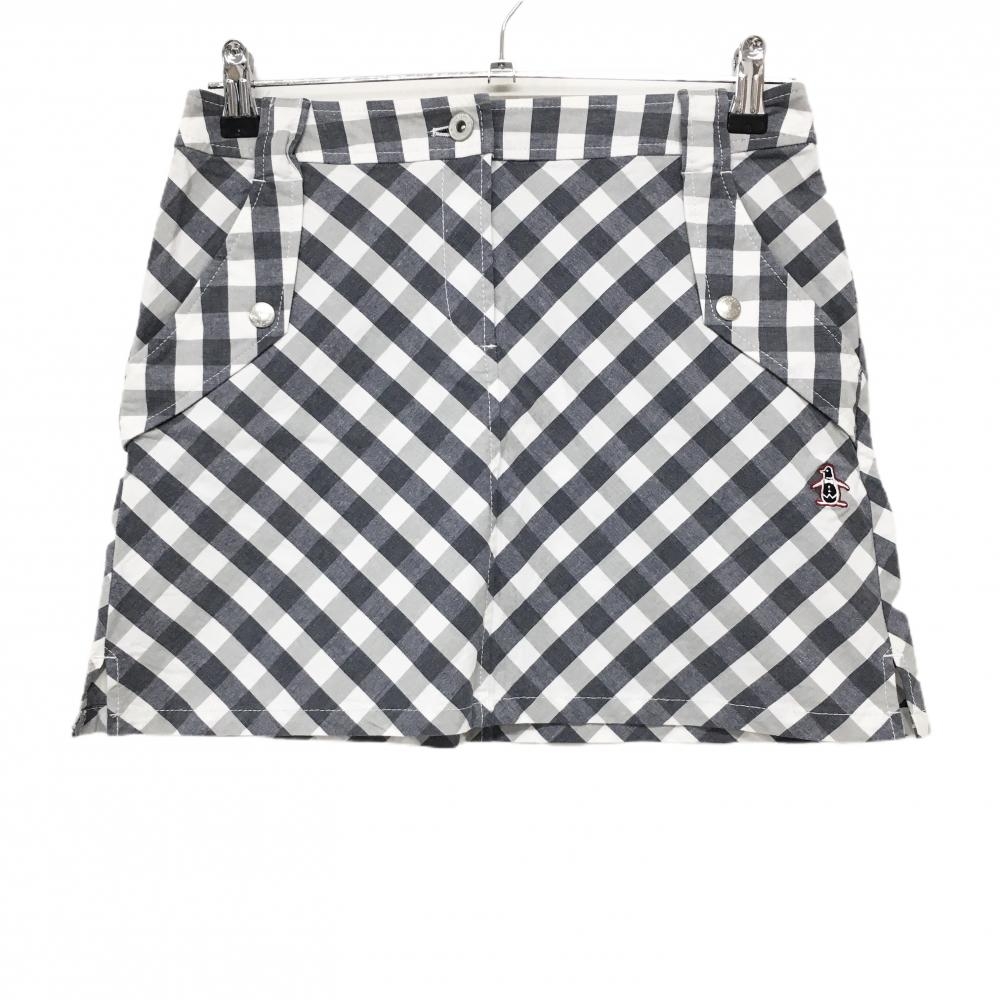 【超美品】マンシングウェア スカート 白×グレー チェック コットン混 レディース 9 ゴルフウェア Munsingwear