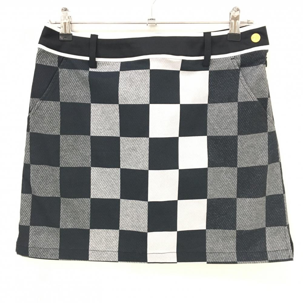 マンシングウェア スカート 黒×グレー 格子柄 ワッペン レディース 9 ゴルフウェア Munsingwear