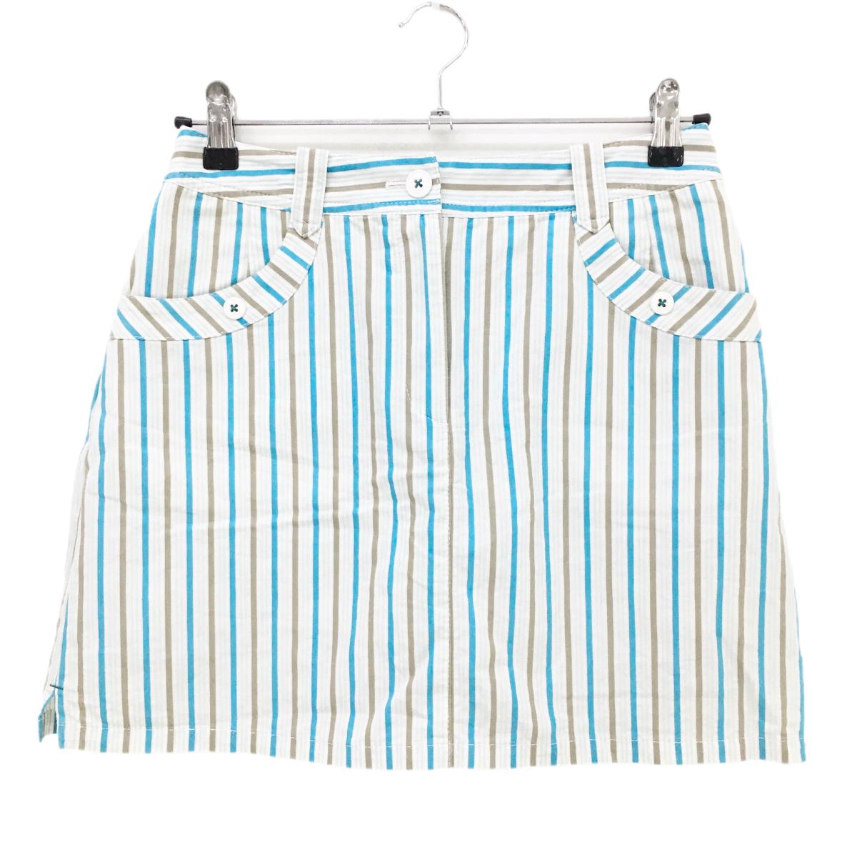 【美品】マンシングウェア スカート 白×ブルー ストライプ 内側インナーパンツ レディース 9 ゴルフウェア Munsingwear