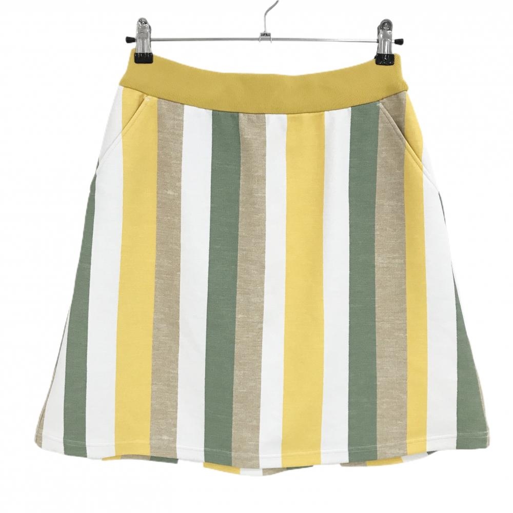 【超美品】マンシングウェア スカート イエロー×白 ストライプ ウエストゴム  レディース L ゴルフウェア Munsingwear
