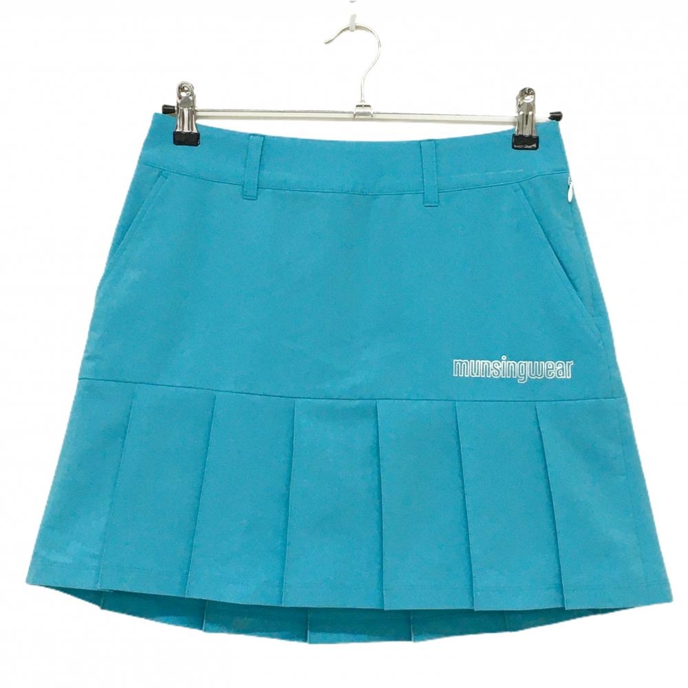 【美品】マンシングウェア スカート ライトブルー 裾プリーツ ストレッチ 内側インナーパンツ  レディース 9 ゴルフウェア Munsingwear