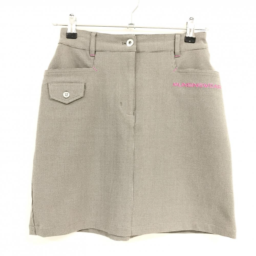 【超美品】マンシングウェア スカート グレー 千鳥格子 ロゴピンク レディース 11 ゴルフウェア Munsingwear