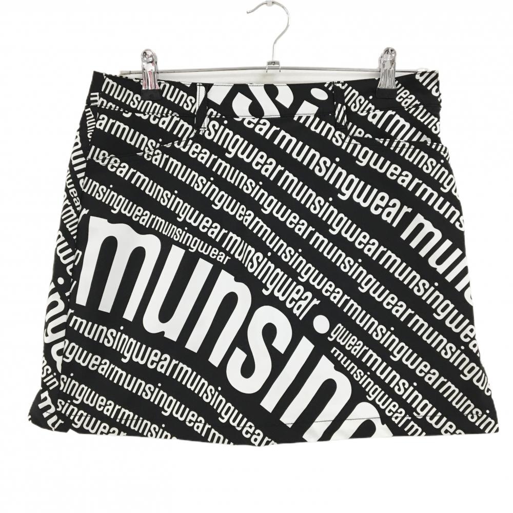 【美品】マンシングウェア スカート 黒×白 ロゴ総柄 内側インナーパンツ  レディース 11 ゴルフウェア Munsingwear