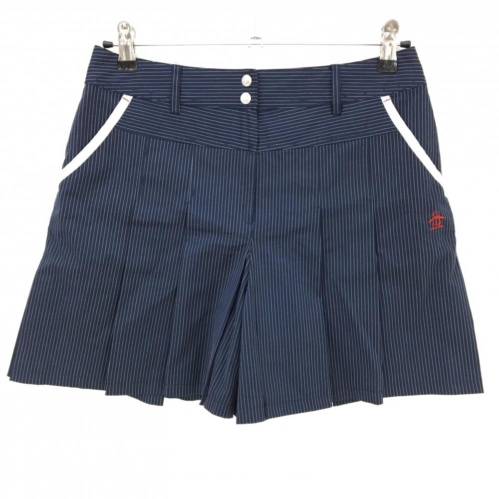 【超美品】マンシングウェア キュロットスカート ネイビー×白 ピンストライプ プリーツ  レディース 11 ゴルフウェア Munsingwear