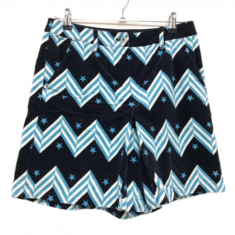マンシングウェア キュロットスカート ネイビー×ライトブルー ギザギザボーダー 星柄 表起毛 レディース 11 ゴルフウェア Munsingwear