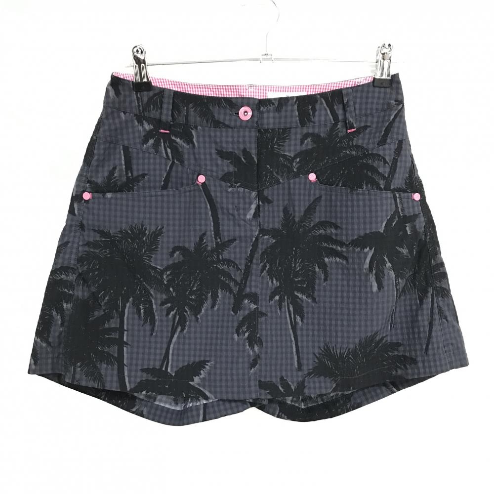【超美品】マンシングウェア キュロットスカート グレー×黒 ヤシの木総柄 チェック レディース 9 ゴルフウェア Munsingwear