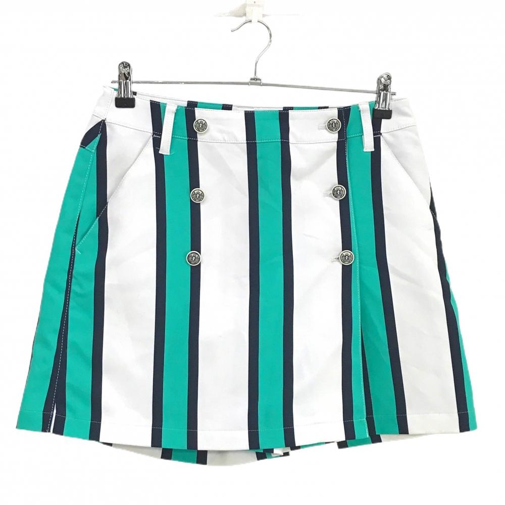 マンシングウェア キュロットスカート 白×グリーン ストライプ  レディース 11 ゴルフウェア Munsingwear