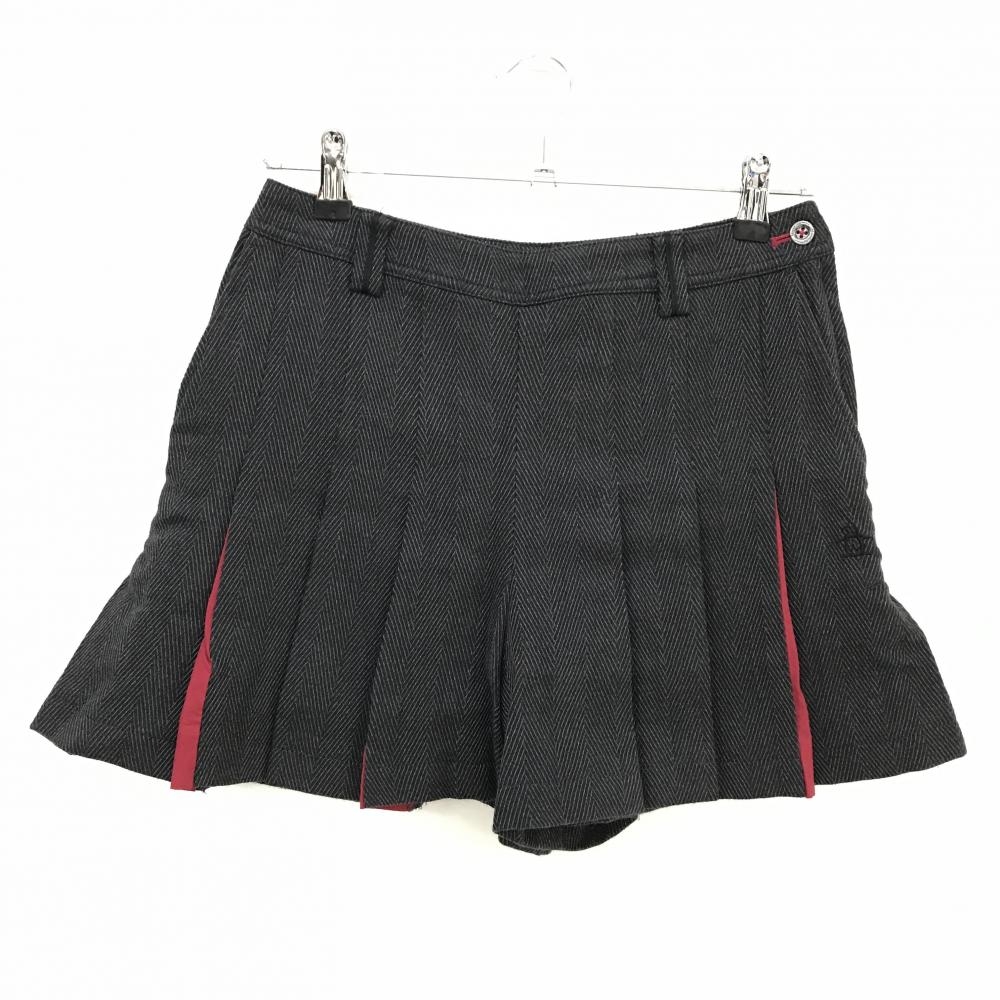 マンシングウェア キュロットスカート ダークグレー×レッド 織生地 前面プリーツ ウール混 裏地付 レディース 7 ゴルフウェア Munsingwear