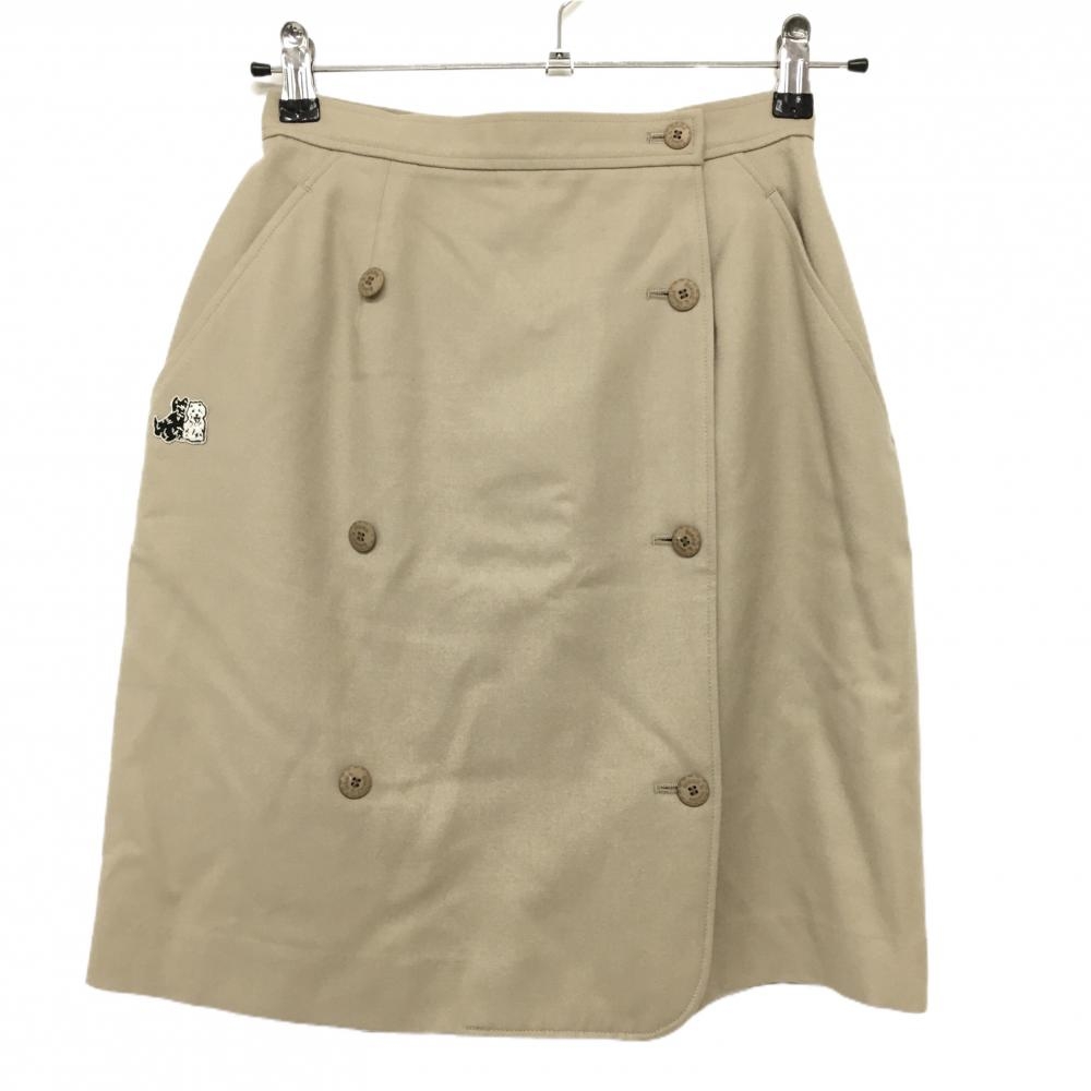 【美品】マンシングウェア キュロットスカート アイボリー 地模様 ロゴ刺しゅう レディース 9 ゴルフウェア Munsingwear