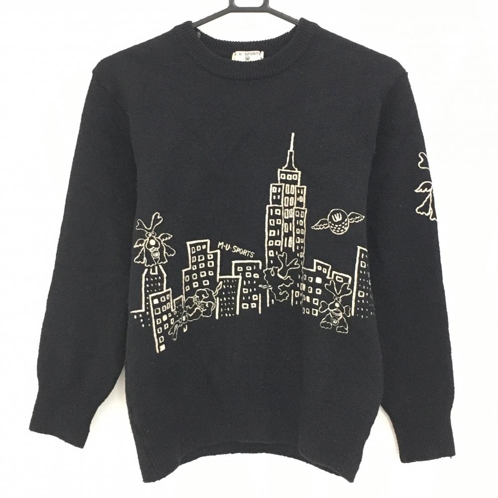 MUスポーツ セーター 黒×白 ビル ニット ウール混  レディース 40(M) ゴルフウェア M・U SPORTS