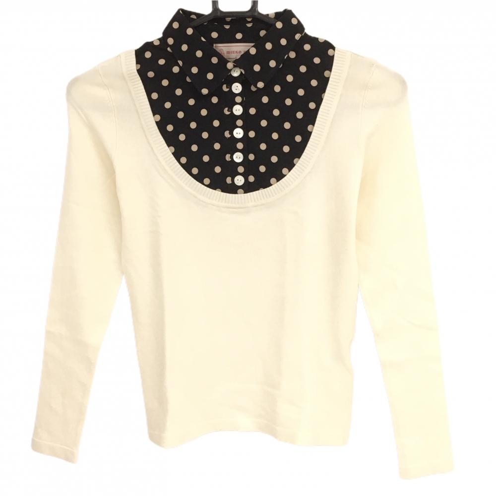 【超美品】ミエコウエサコ セーター 白×黒 重ね着風 シャツドット ニット MUスポーツ レディース 38(S) ゴルフウェア M・U SPORTS