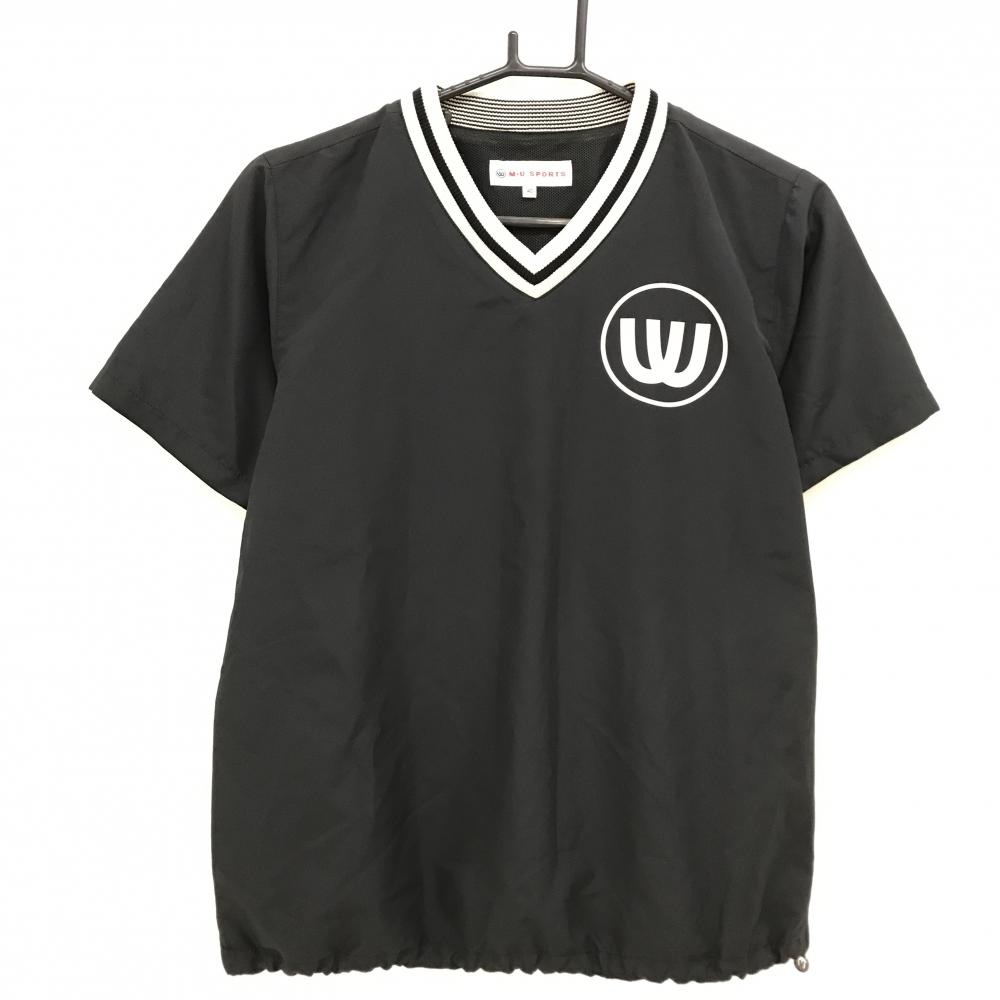 【超美品】MUスポーツ 半袖スニード 黒 ブルゾン 裏メッシュ Vネック レディース 40(M) ゴルフウェア M・U SPORTS