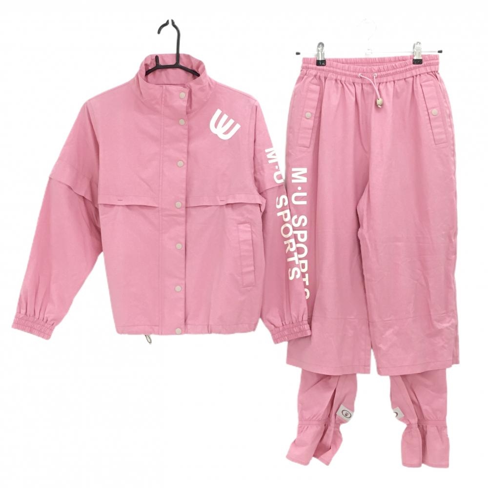 MUスポーツ レインウェア(2WAYジャケット×パンツ) ピンク 裏地メッシュ 袖着脱可 レディース 40(M) ゴルフウェア M・U SPORTS